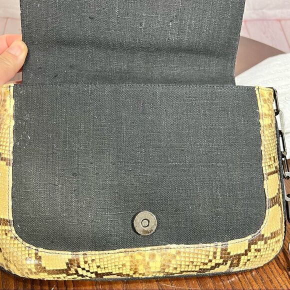 STUART WEITZMAN PYTHON SNAKESKIN & linen shoulder bag gunmetal chain strap - Picture 6 of 12